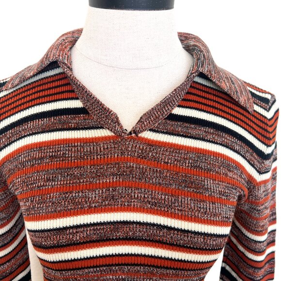 70's Pullover Sweater - Collared - Exclusive Imports - Striped - Size Small - Picture 3 of 10